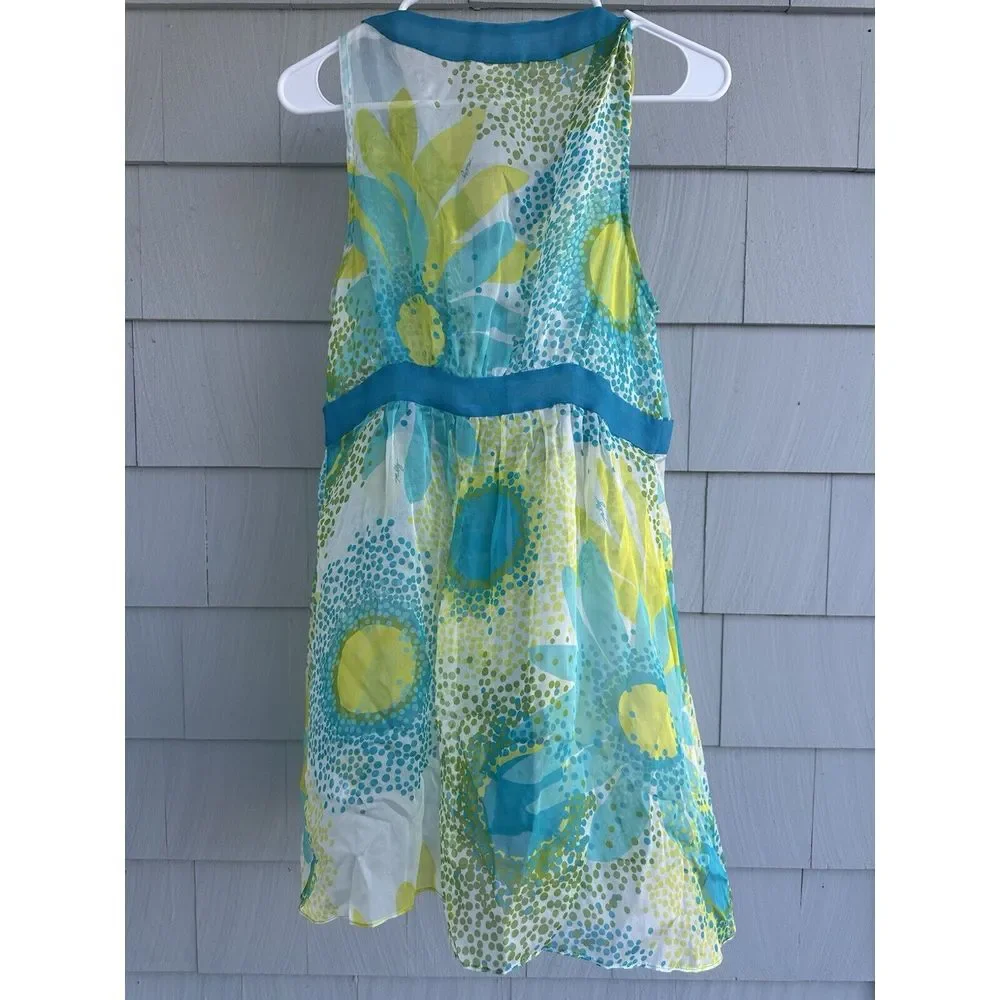 Milly Cabana Medium 100%‎ Silk Cover Up Sheer Tie Front Blue Yellow Swim